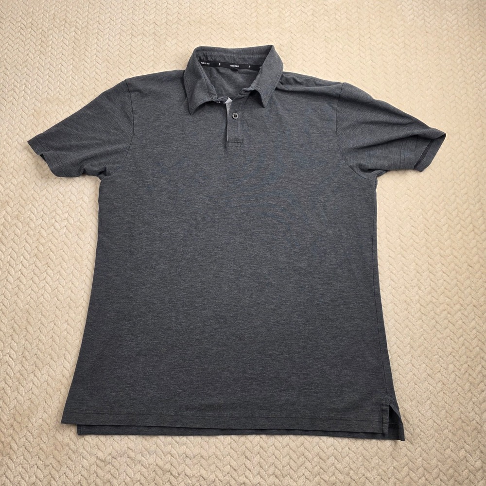 Public Rec Mens Go-To Polo Shirt Charcoal Gray Heathered Stretch Size L 0835‎